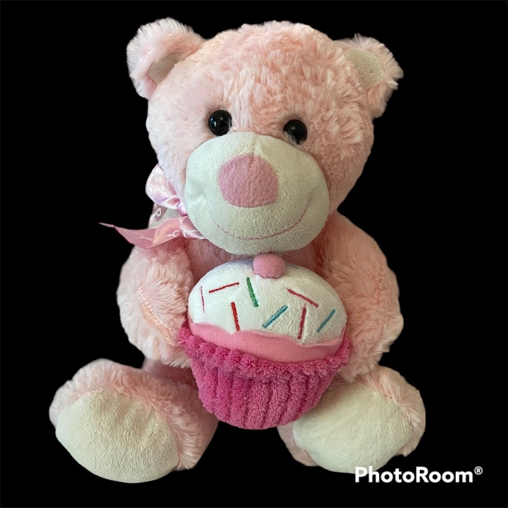 Dan Dee Pink Teddy Bear Holding A Cupcake, - Plush - Stuffed Animal